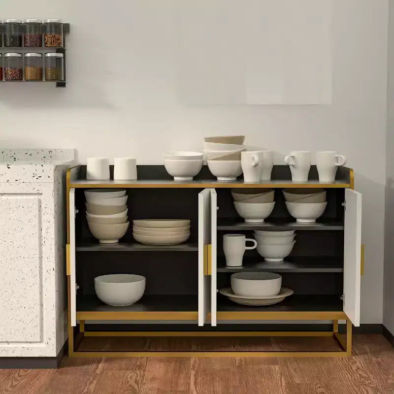 Credenza da Cucina Contemporanea con Recinzione di Sicurezza sul Piano di Lavoro, Mobile Contenitore Autoportante per Sala da Pranzo, Ingresso, Camera da Letto