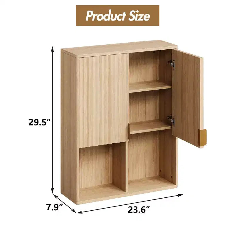 Mobiletto da Bagno a Parete, Mobiletto da Bagno con Finitura Naturale, Mobiletto Sopra WC con Ripiano Regolabile, Armadietto dei Medicinali in Legno con Cerniere