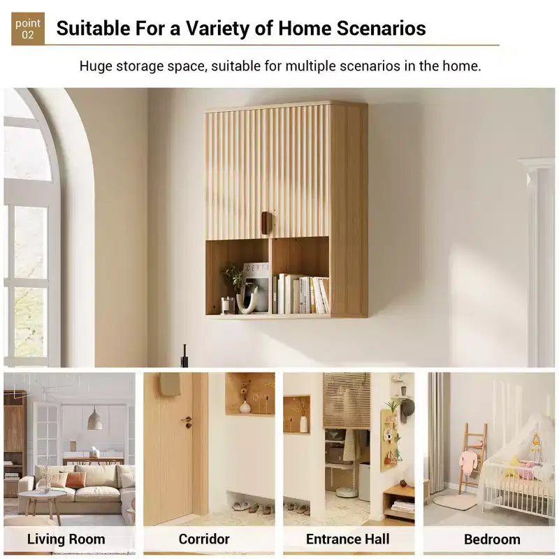 Mobiletto da Bagno a Parete, Mobiletto da Bagno con Finitura Naturale, Mobiletto Sopra WC con Ripiano Regolabile, Armadietto dei Medicinali in Legno con Cerniere