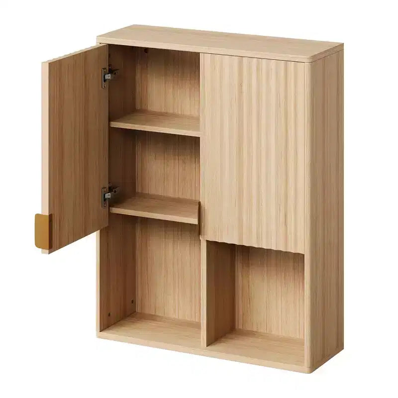 Mobiletto da Bagno a Parete, Mobiletto da Bagno con Finitura Naturale, Mobiletto Sopra WC con Ripiano Regolabile, Armadietto dei Medicinali in Legno con Cerniere
