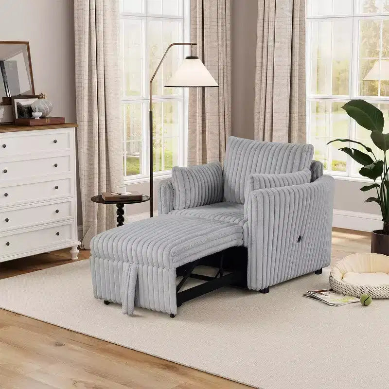 Poltrona Lounge Convertibile con USB e 2 Cuscini, Divano Letto Estraibile Singolo
