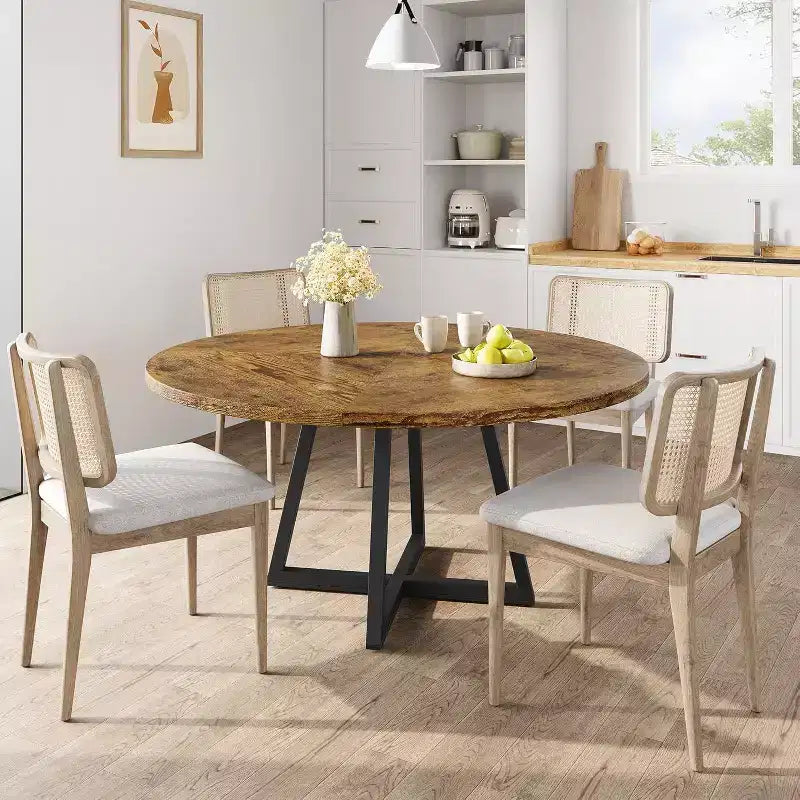 47 Tavolo da Pranzo Rotondo in Stile Industriale con Base in Metallo