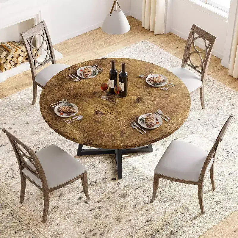 47 Tavolo da Pranzo Rotondo in Stile Industriale con Base in Metallo