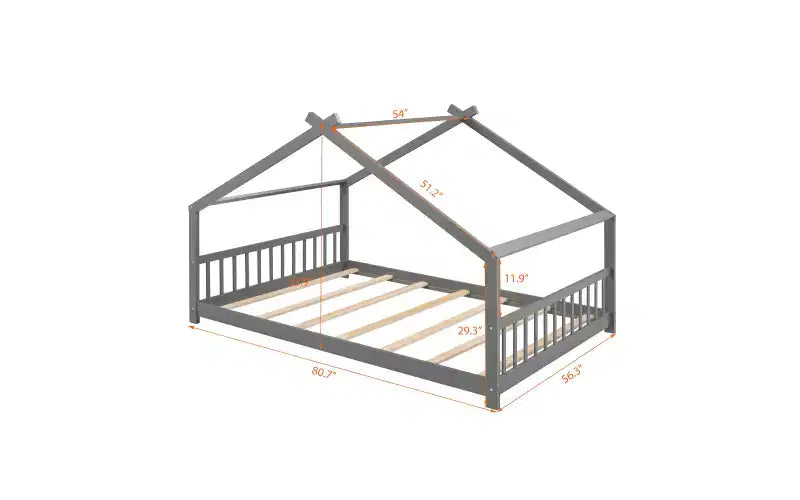 Letto a pavimento singolo, Struttura letto a pavimento singola con testiera, pediera, grigio