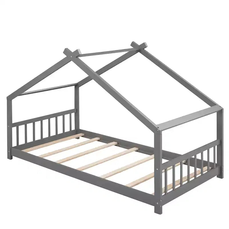 Letto a pavimento singolo, Struttura letto a pavimento singola con testiera, pediera, grigio