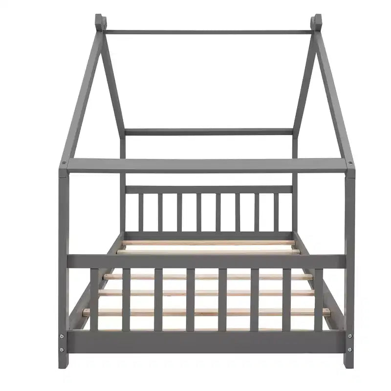 Letto a pavimento singolo, Struttura letto a pavimento singola con testiera, pediera, grigio