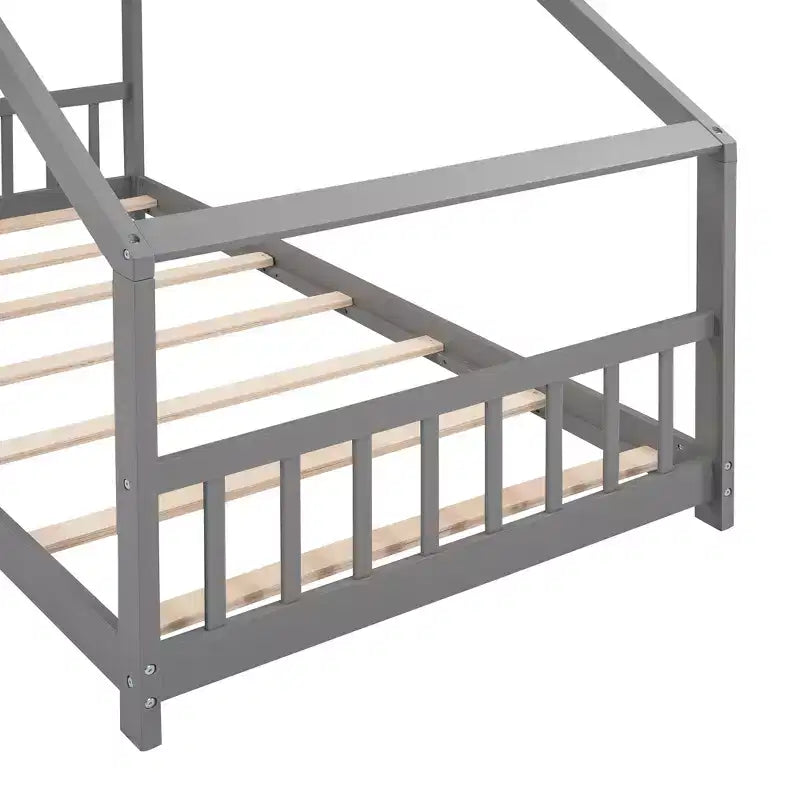 Letto a pavimento singolo, Struttura letto a pavimento singola con testiera, pediera, grigio
