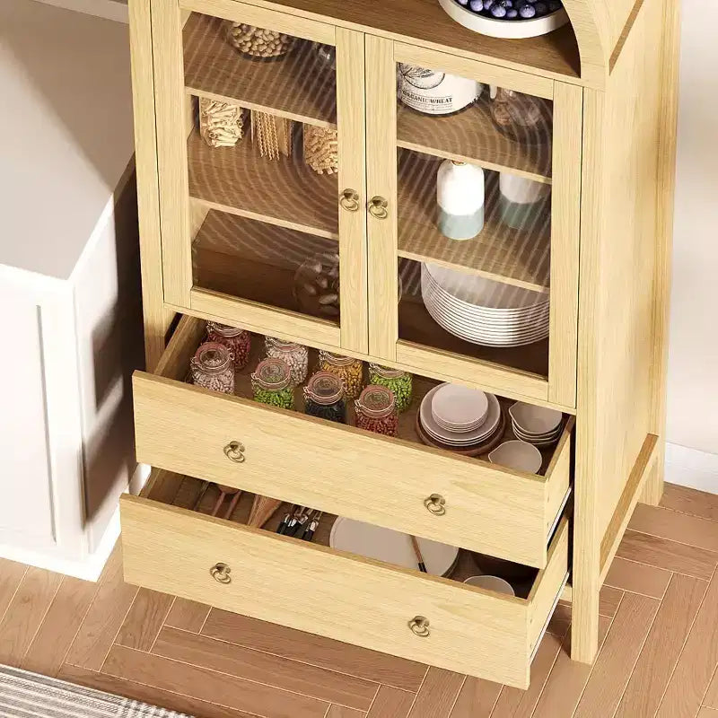 Mobile dispensa ad arco, 71" da fattoria con ante in vetro e 2 cassetti, ripiani regolabili per cucina, sala da pranzo, bagno