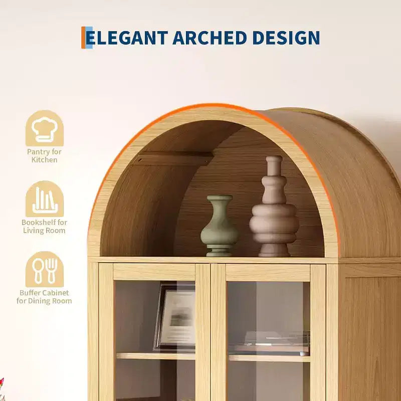 Mobile dispensa ad arco, 71" da fattoria con ante in vetro e 2 cassetti, ripiani regolabili per cucina, sala da pranzo, bagno