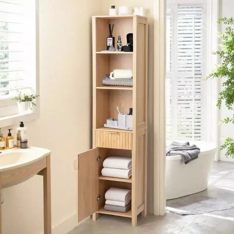 Mobile autonomo in rovere con cassetto con anta e libreria