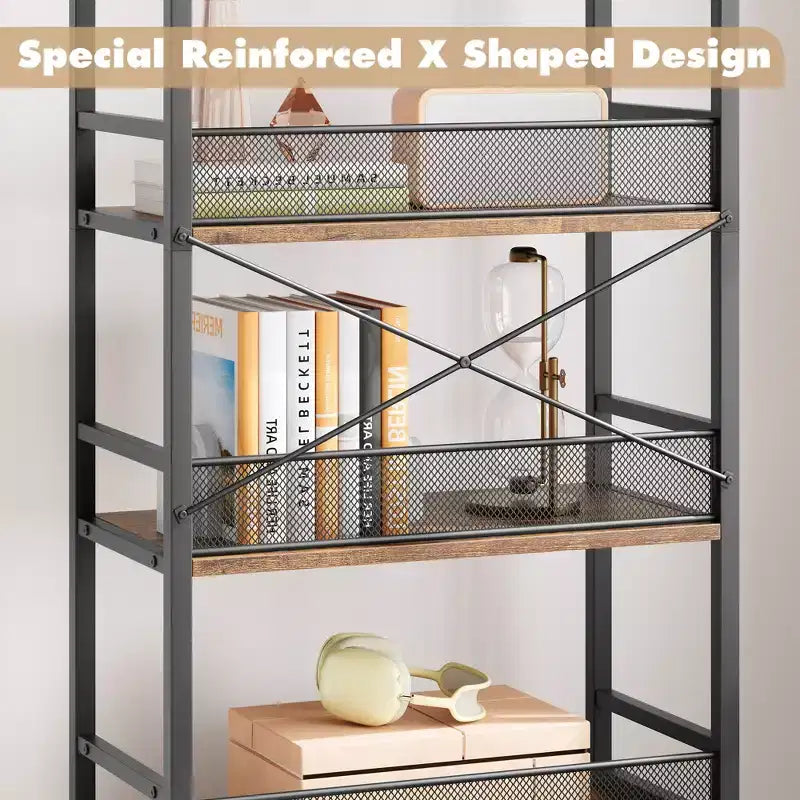 70,87 Libreria alta con cassetti, scaffale industriale con 4 ripiani aperti per camera da letto, soggiorno, ufficio, marrone