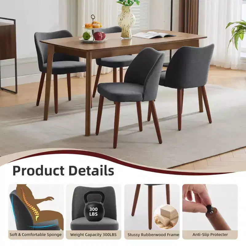 Sedia da Pranzo 2, Sedia da Pranzo Imbottita con Gambe in Legno, Schienale ad Ala, Sedie da Cucina con Cuscini Spessi