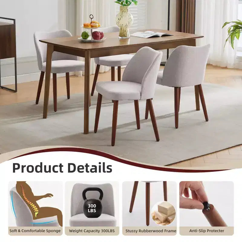 Sedia da Pranzo 2, Sedia da Pranzo Imbottita con Gambe in Legno, Schienale ad Ala, Sedie da Cucina con Cuscini Spessi