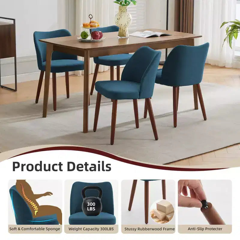 Sedia da Pranzo 2, Sedia da Pranzo Imbottita con Gambe in Legno, Schienale ad Ala, Sedie da Cucina con Cuscini Spessi