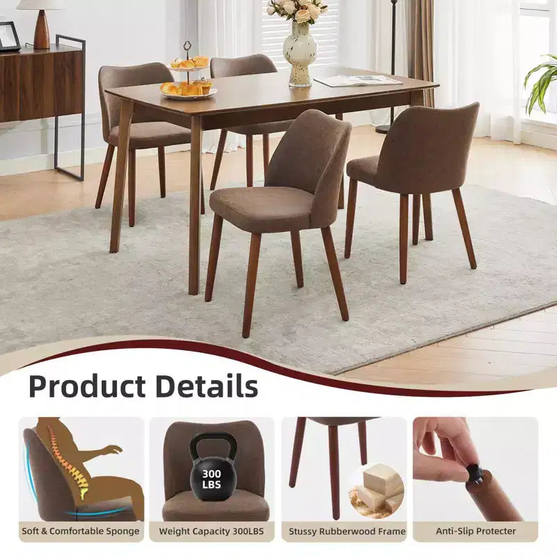Sedia da Pranzo 2, Sedia da Pranzo Imbottita con Gambe in Legno, Schienale ad Ala, Sedie da Cucina con Cuscini Spessi