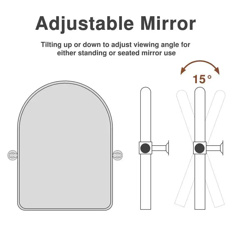 Specchio da parete inclinabile con cornice in metallo, ad arco in ferro nero, 32 x 23, regolabile, bifacciale, per bagno, camera da letto e soggiorno