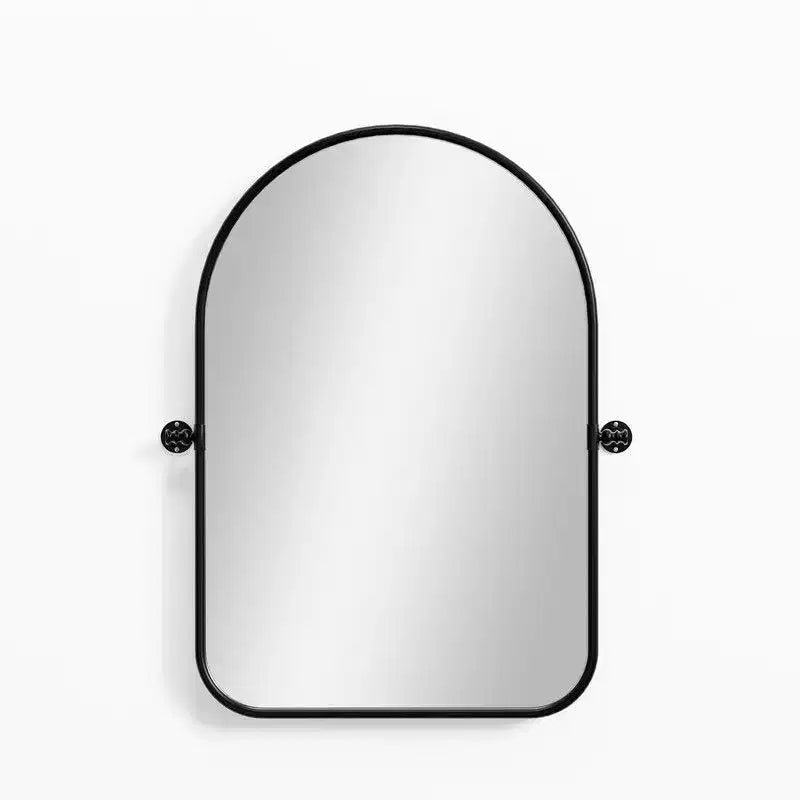 Specchio da parete inclinabile con cornice in metallo, ad arco in ferro nero, 32 x 23, regolabile, bifacciale, per bagno, camera da letto e soggiorno