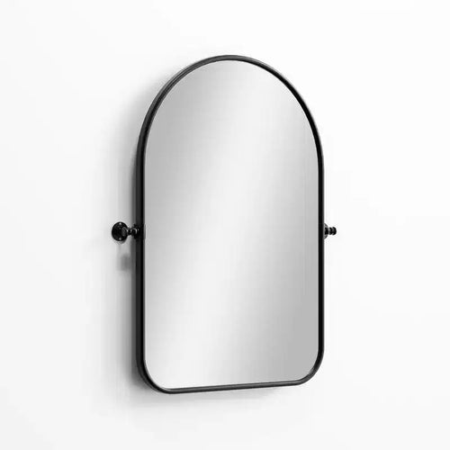 Specchio da parete inclinabile con cornice in metallo, ad arco in ferro nero, 32 x 23, regolabile, bifacciale, per bagno, camera da letto e soggiorno