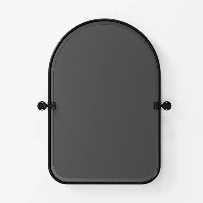 Specchio da parete inclinabile con cornice in metallo, ad arco in ferro nero, 32 x 23, regolabile, bifacciale, per bagno, camera da letto e soggiorno