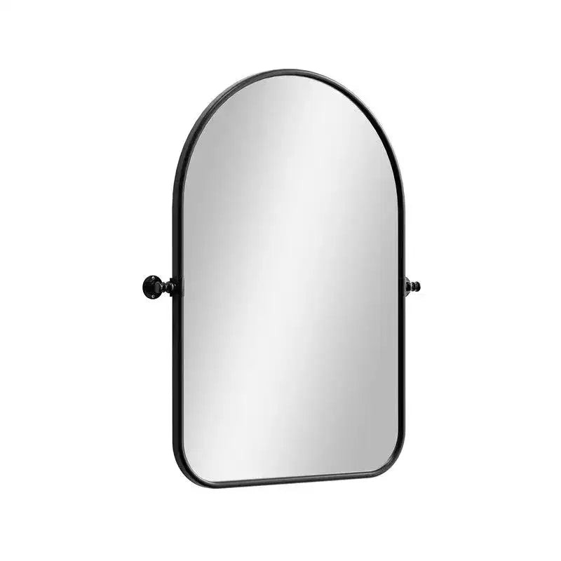 Specchio da parete inclinabile con cornice in metallo, ad arco in ferro nero, 32 x 23, regolabile, bifacciale, per bagno, camera da letto e soggiorno