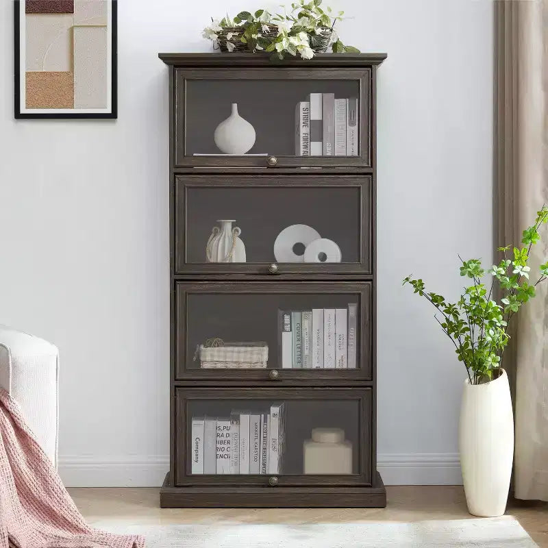 Okak Bookshelf, Storage Shelves with 4 Shelves, Tall Bookcase for Books and CDs, Storage Organizer for Living Room, Hallway, Office