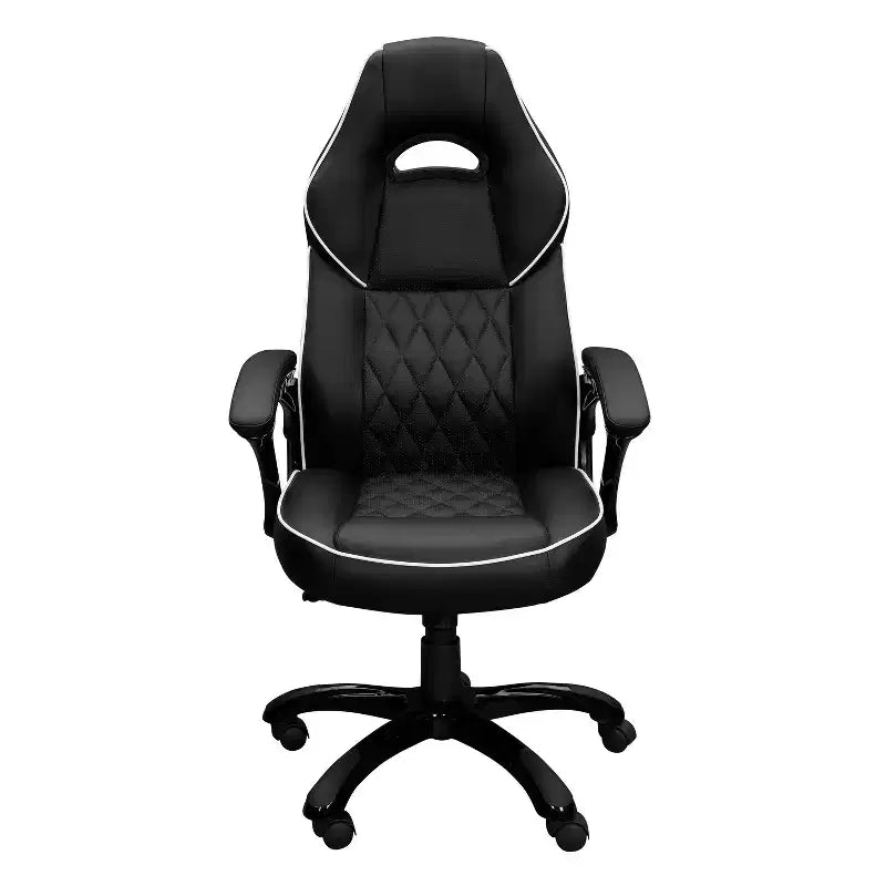 Sedia da gaming con schienale alto, sedile e schienale imbottiti, sedia da ufficio direzionale con base e ruote in metallo, sedia da scrivania per studio, sala lettura, nero