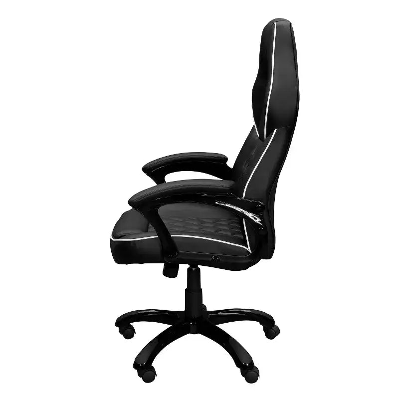 Sedia da gaming con schienale alto, sedile e schienale imbottiti, sedia da ufficio direzionale con base e ruote in metallo, sedia da scrivania per studio, sala lettura, nero