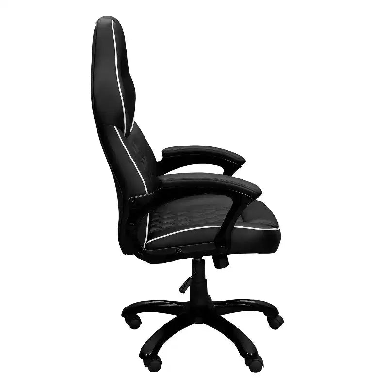 Sedia da gaming con schienale alto, sedile e schienale imbottiti, sedia da ufficio direzionale con base e ruote in metallo, sedia da scrivania per studio, sala lettura, nero