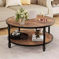 Round Coffee Table for Living Room Rustic Center Table with Storage Shelf Wood Circle Coffee Table with Sturdy Metal Legs