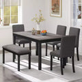 Zevemomo 6-Piece Solid Wood Dining Table Set,Including 1 Dining Table,4 Upholstered Chairs and 1 Bench,for Dining Room, Kitchen, Restaurant,Dark Grey
