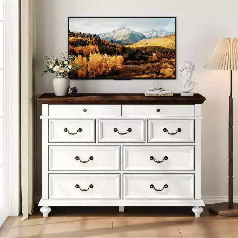 Cassettiera rustica a 9 cassetti da 120 cm per camera da letto e soggiorno