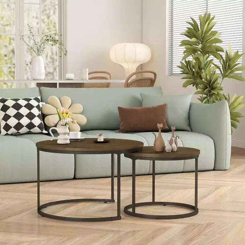 Tavolino da caffè impilabile 2,27.6 Marrone, con piano effetto marmo e robusta struttura in metallo, per soggiorno, camera da letto, patio, giardino