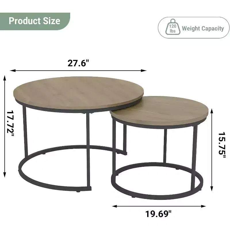 Tavolino da caffè impilabile 2,27.6 Marrone, con piano effetto marmo e robusta struttura in metallo, per soggiorno, camera da letto, patio, giardino