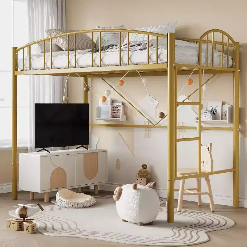 Letto a soppalco singolo con scale e ringhiera ad arco, robuste doghe in metallo, salvaspazio, silenzioso, senza rete a molle, ideale per la cameretta dei bambini e il dormitorio, nero