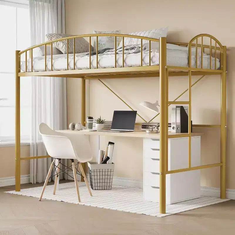 Letto a soppalco singolo con scale e ringhiera ad arco, robuste doghe in metallo, salvaspazio, silenzioso, senza rete a molle, ideale per la cameretta dei bambini e il dormitorio, nero