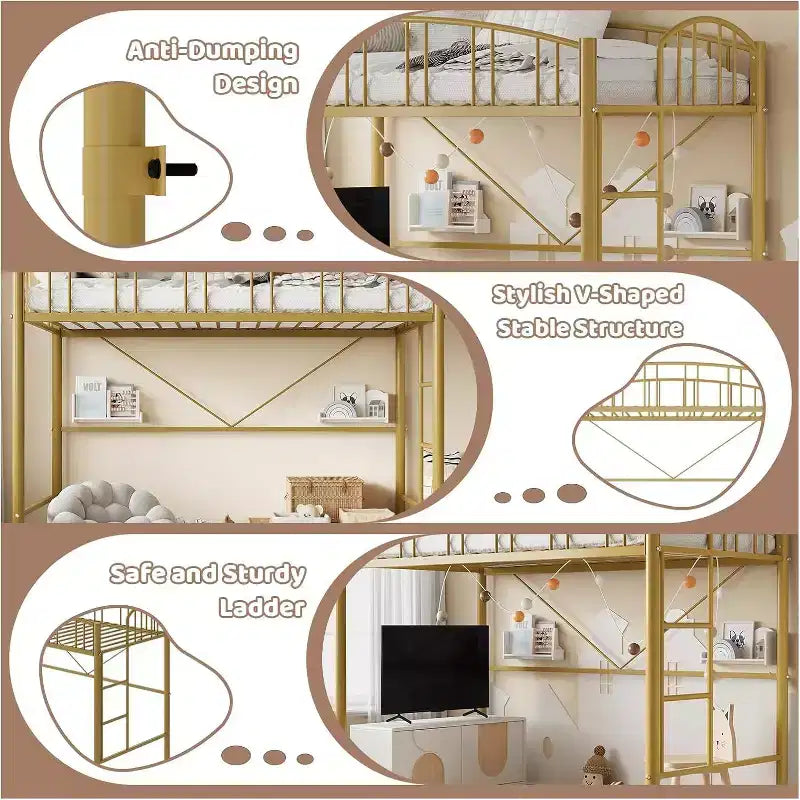Letto a soppalco singolo con scale e ringhiera ad arco, robuste doghe in metallo, salvaspazio, silenzioso, senza rete a molle, ideale per la cameretta dei bambini e il dormitorio, nero