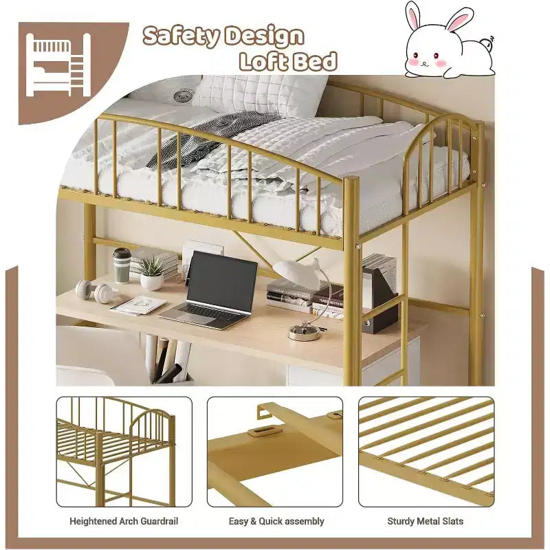 Letto a soppalco singolo con scale e ringhiera ad arco, robuste doghe in metallo, salvaspazio, silenzioso, senza rete a molle, ideale per la cameretta dei bambini e il dormitorio, nero