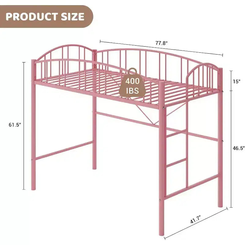 Letto a soppalco singolo con scale e ringhiera ad arco, robuste doghe in metallo, salvaspazio, silenzioso, senza rete a molle, ideale per la cameretta dei bambini e il dormitorio, nero