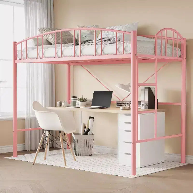 Letto a soppalco singolo con scale e ringhiera ad arco, robuste doghe in metallo, salvaspazio, silenzioso, senza rete a molle, ideale per la cameretta dei bambini e il dormitorio, nero