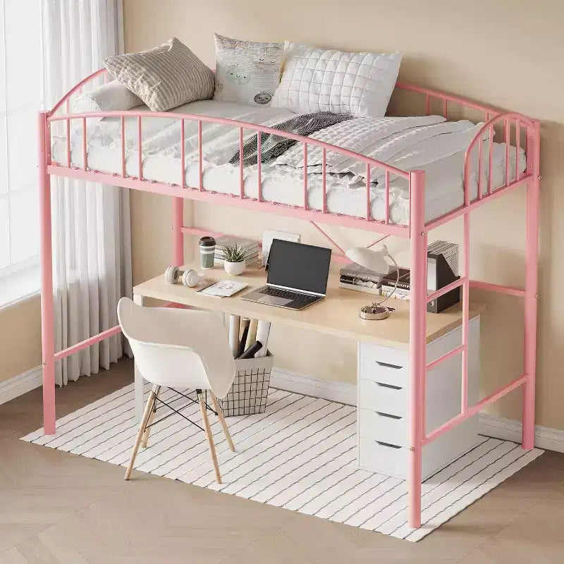 Letto a soppalco singolo con scale e ringhiera ad arco, robuste doghe in metallo, salvaspazio, silenzioso, senza rete a molle, ideale per la cameretta dei bambini e il dormitorio, nero