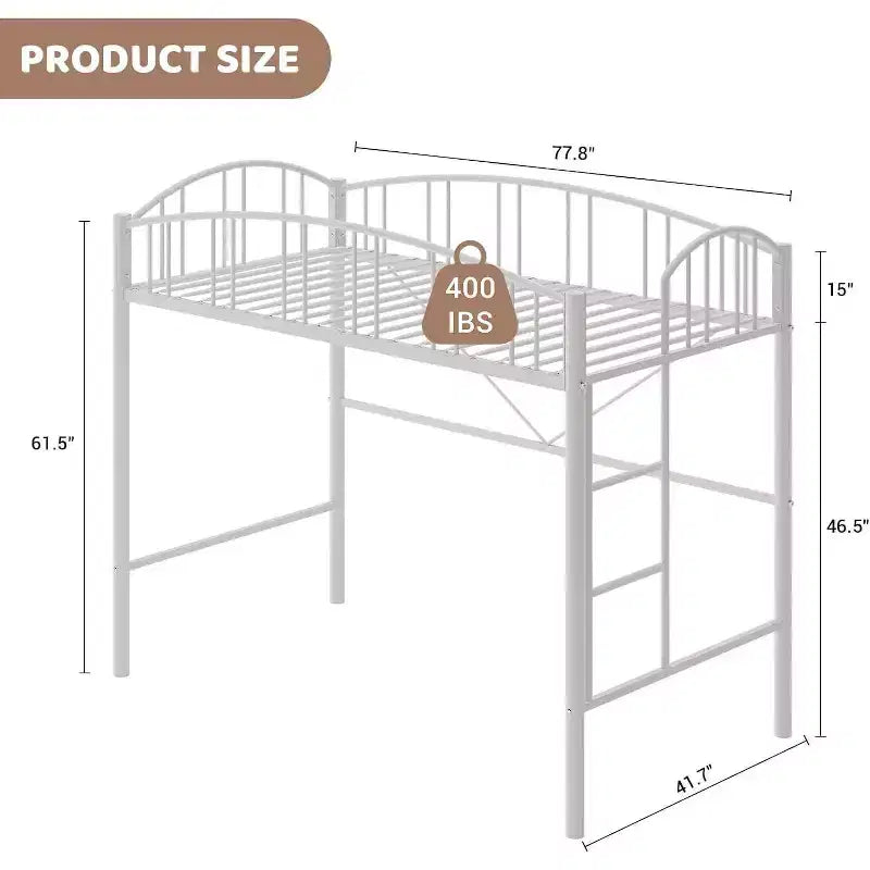 Letto a soppalco singolo con scale e ringhiera ad arco, robuste doghe in metallo, salvaspazio, silenzioso, senza rete a molle, ideale per la cameretta dei bambini e il dormitorio, nero