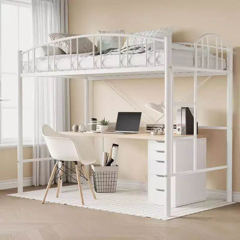 Letto a soppalco singolo con scale e ringhiera ad arco, robuste doghe in metallo, salvaspazio, silenzioso, senza rete a molle, ideale per la cameretta dei bambini e il dormitorio, nero