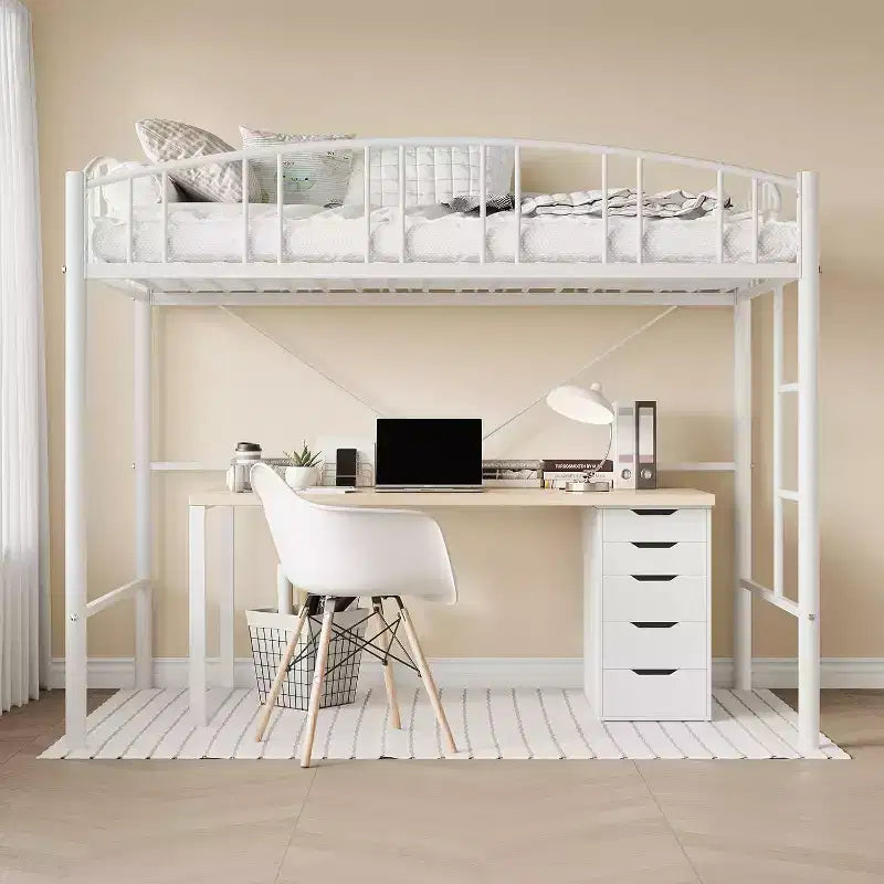 Letto a soppalco singolo con scale e ringhiera ad arco, robuste doghe in metallo, salvaspazio, silenzioso, senza rete a molle, ideale per la cameretta dei bambini e il dormitorio, nero