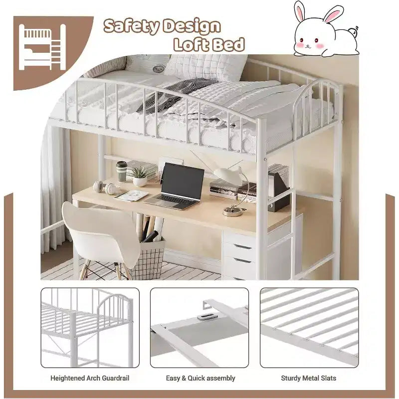 Letto a soppalco singolo con scale e ringhiera ad arco, robuste doghe in metallo, salvaspazio, silenzioso, senza rete a molle, ideale per la cameretta dei bambini e il dormitorio, nero