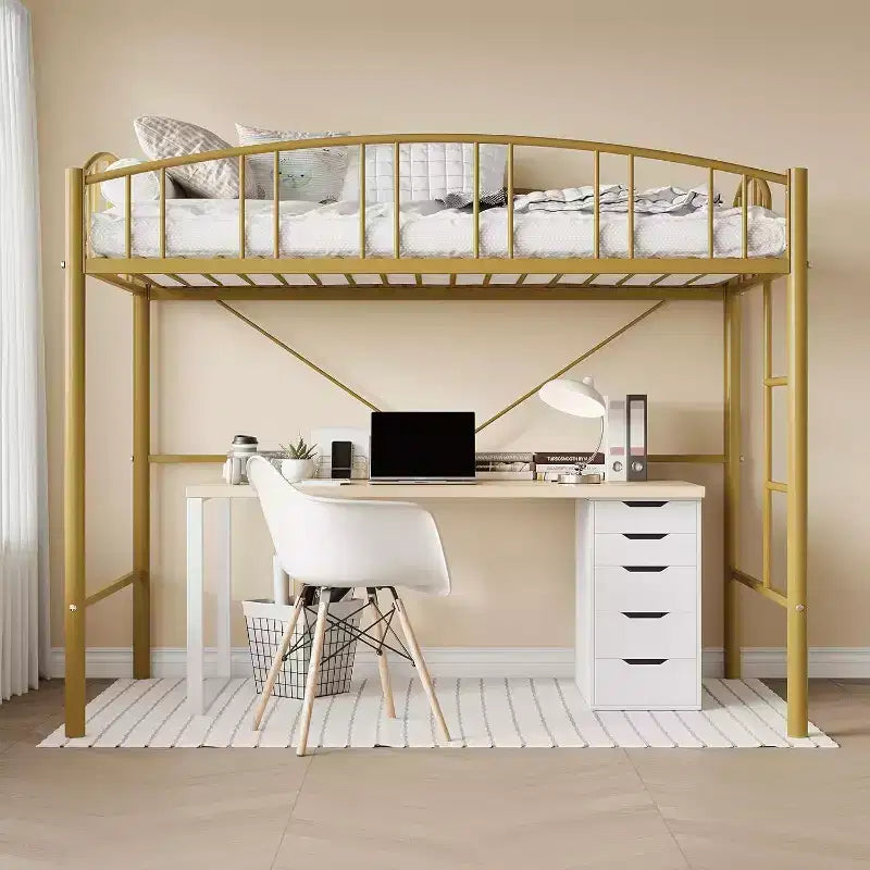 Letto a soppalco singolo con scale e ringhiera ad arco, robuste doghe in metallo, salvaspazio, silenzioso, senza rete a molle, ideale per la cameretta dei bambini e il dormitorio, nero