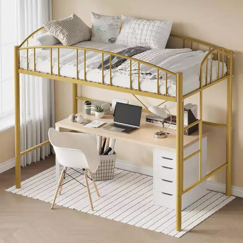 Letto a soppalco singolo con scale e ringhiera ad arco, robuste doghe in metallo, salvaspazio, silenzioso, senza rete a molle, ideale per la cameretta dei bambini e il dormitorio, nero