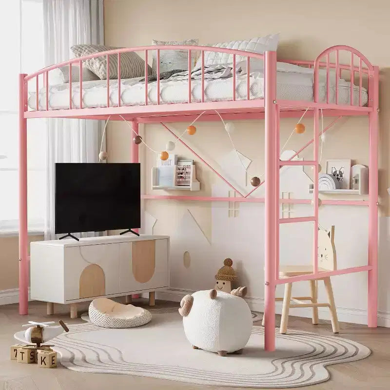 Letto a soppalco singolo con scale e ringhiera ad arco, robuste doghe in metallo, salvaspazio, silenzioso, senza rete a molle, ideale per la cameretta dei bambini e il dormitorio, nero