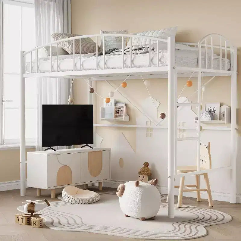 Letto a soppalco singolo con scale e ringhiera ad arco, robuste doghe in metallo, salvaspazio, silenzioso, senza rete a molle, ideale per la cameretta dei bambini e il dormitorio, nero