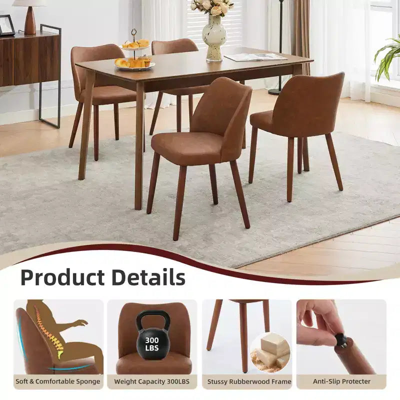 Sedie da pranzo in lino, set da 2, sedie laterali imbottite in tessuto con schienale ad ala, cuscini spessi e gambe in legno per sala da pranzo, soggiorno
