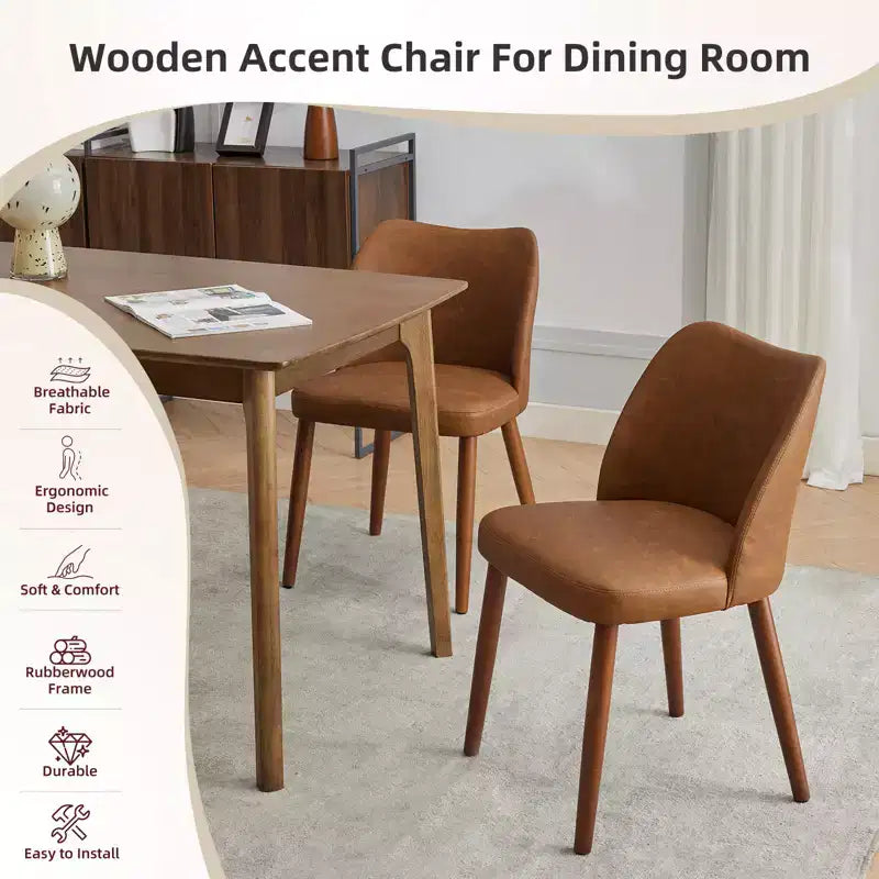Sedie da pranzo in lino, set da 2, sedie laterali imbottite in tessuto con schienale ad ala, cuscini spessi e gambe in legno per sala da pranzo, soggiorno